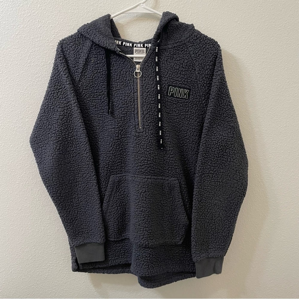 Victoria secret pink fuzzy quarter zip jacket gray XS